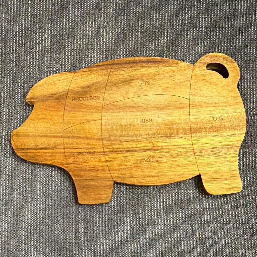 Pig Shaped Wood Cutting Board with Butcher Meat Cuts Diagram, Brown